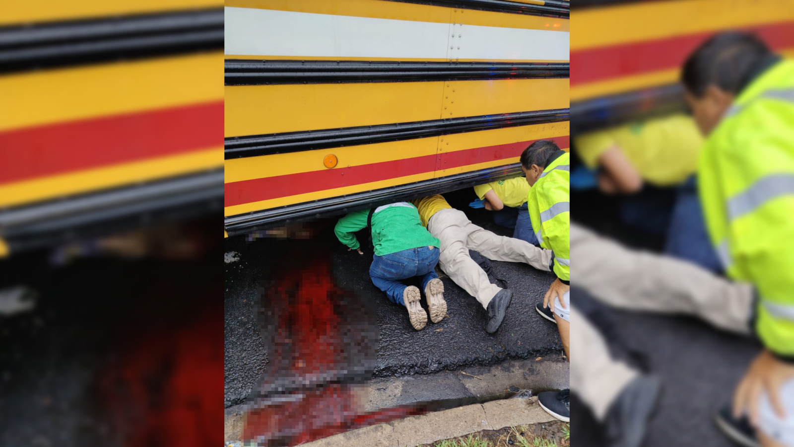 Una estudiante perdió la vida al resbalar debido a las lluvias e intentar abordar una unidad de la ruta 1 en la avenida Don Bosco, frente a la UES. El accidente conmocionó a la comunidad universitaria. Foto: Comandos de Salvamento.