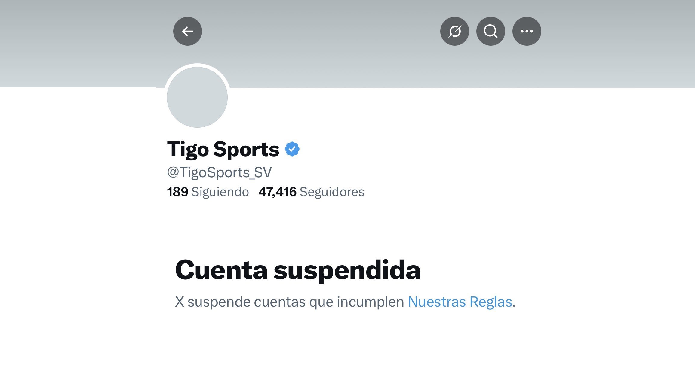 El perfil del canal deportivo Tigo Sports El Salvador amaneció inhabilitado este miércoles 17 de junio de 2026 en X. Se desconocen los motivos exactos de la sanción digital. Foto: Cortesía.