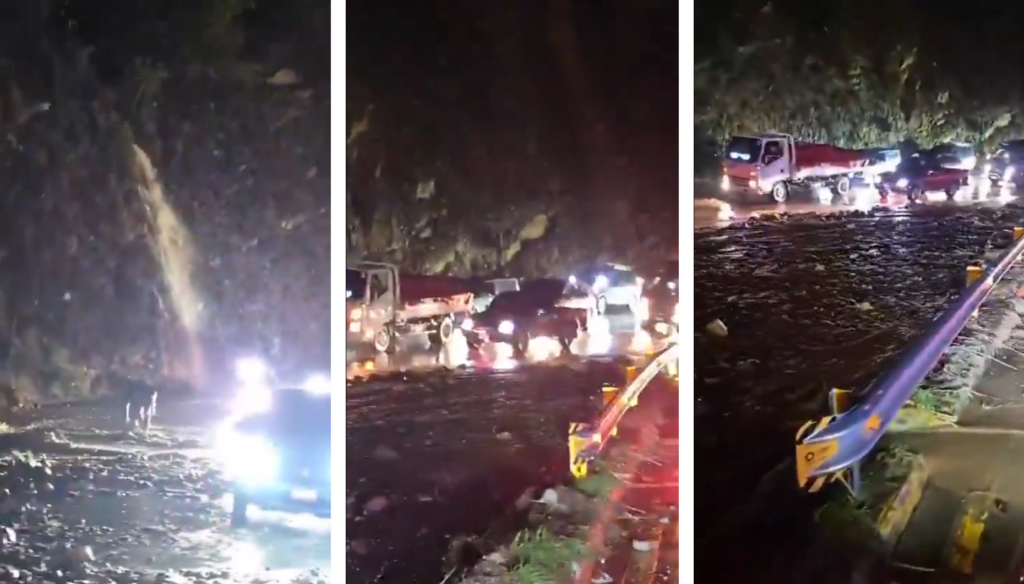 Un desprendimiento de rocas en el km 35 de la Ruta al Atlántico (CA-9 Norte), en San Antonio La Paz, El Progreso, obstruye parcialmente la vía. Provial y Bomberos trabajan en el retiro del material. Foto: Cortesía / Provial.