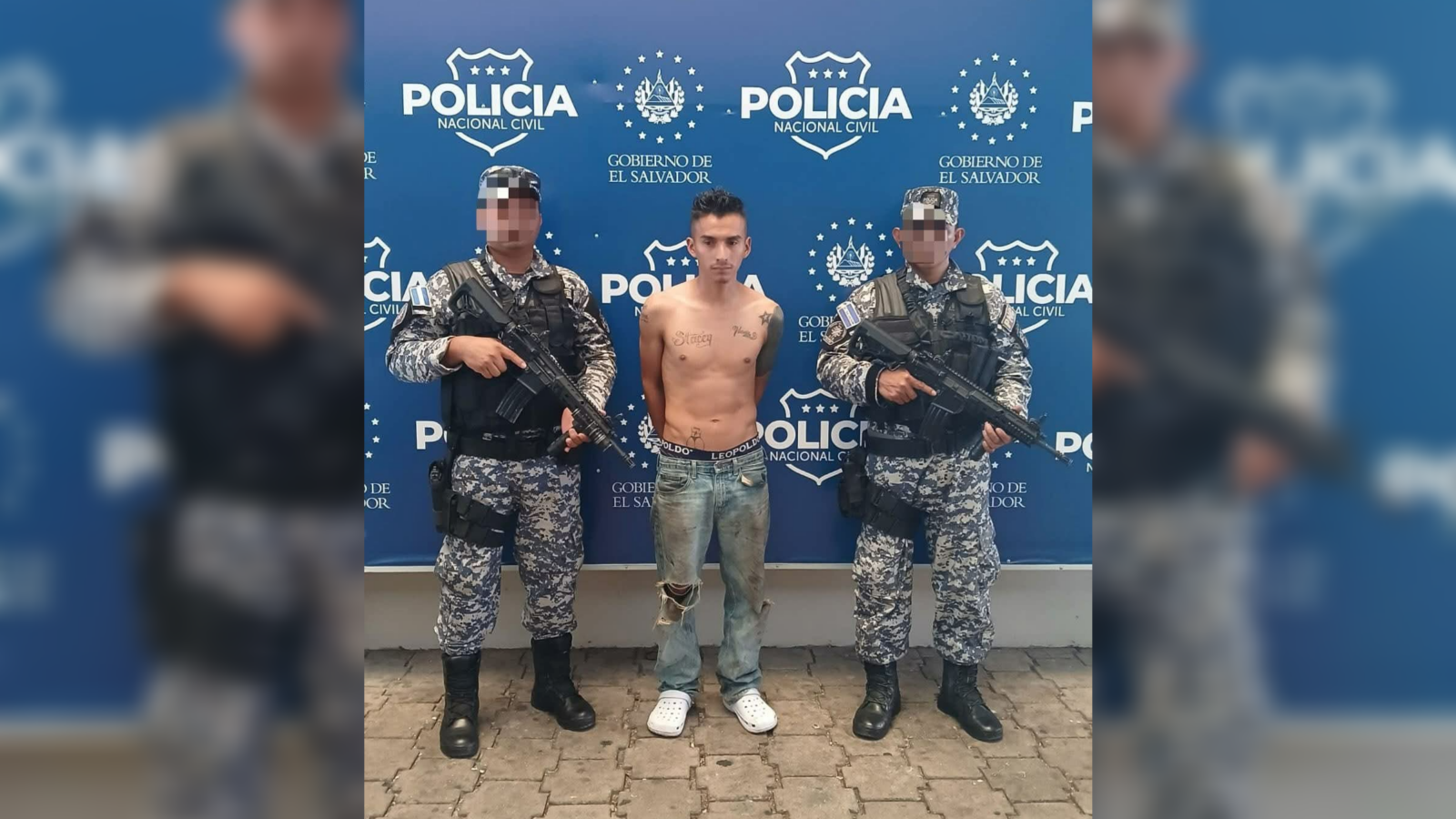 Walter Alexander Torres Flores, de la pandilla 18 Sureños, fue detenido en flagrancia dentro de un taller mecánico desde donde extorsionaba. La PNC lo capturó tras confirmar su pasado delictivo. Foto: PNCSV.
