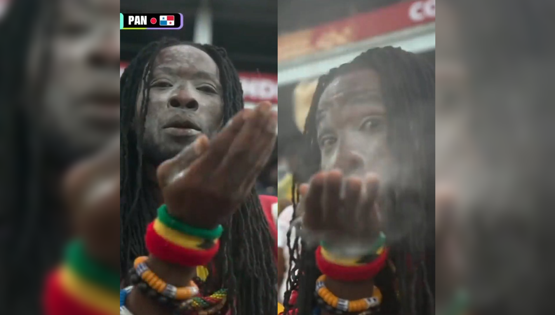 Un aficionado de Ghana esparció un misterioso polvo blanco en las tribunas para invocar a los dioses minutos antes de un agónico gol en el Mundial 2026. El ritual se volvió viral. Foto: Sivar News