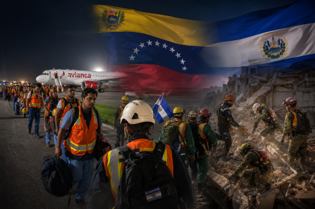 Un equipo de 300 rescatistas de El Salvador llegó a Venezuela para apoyar en las labores de búsqueda y rescate tras los terremotos que dejaron cientos de fallecidos y desaparecidos. Foto: Cancillería de El Salvador.