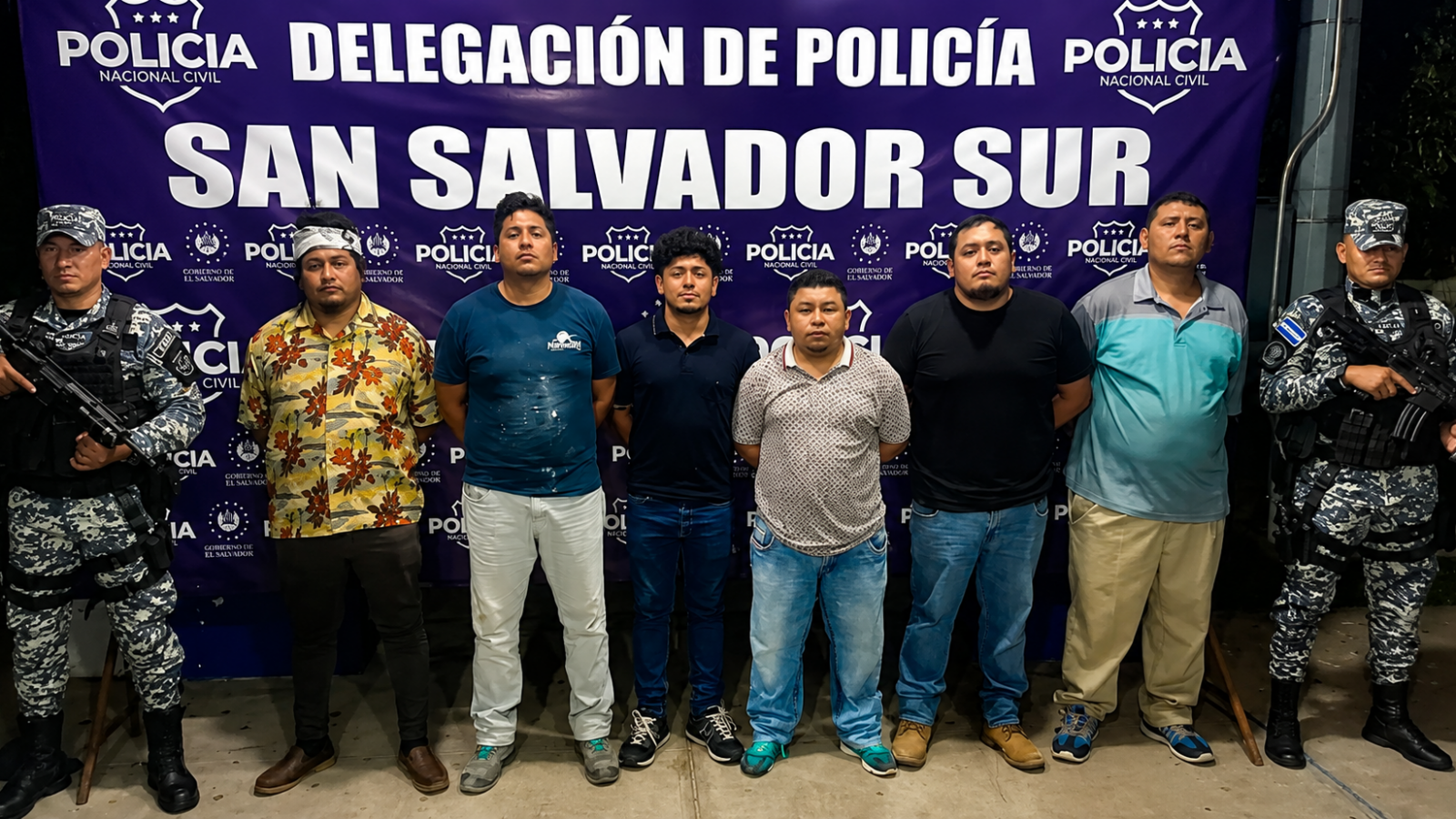 La PNC detuvo a seis hombres por una riña campal en un restaurante de San Marcos, tras una discusión por un partido de fútbol. Los implicados enfrentarán cargos por desórdenes públicos. Foto: @PNC_SV.