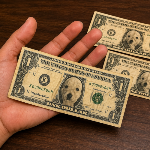Una vendedora salvadoreña alertó en redes sociales tras descubrir que recibió un "perri dólar" con la cara de un personaje animado como pago. Foto: Ilustración