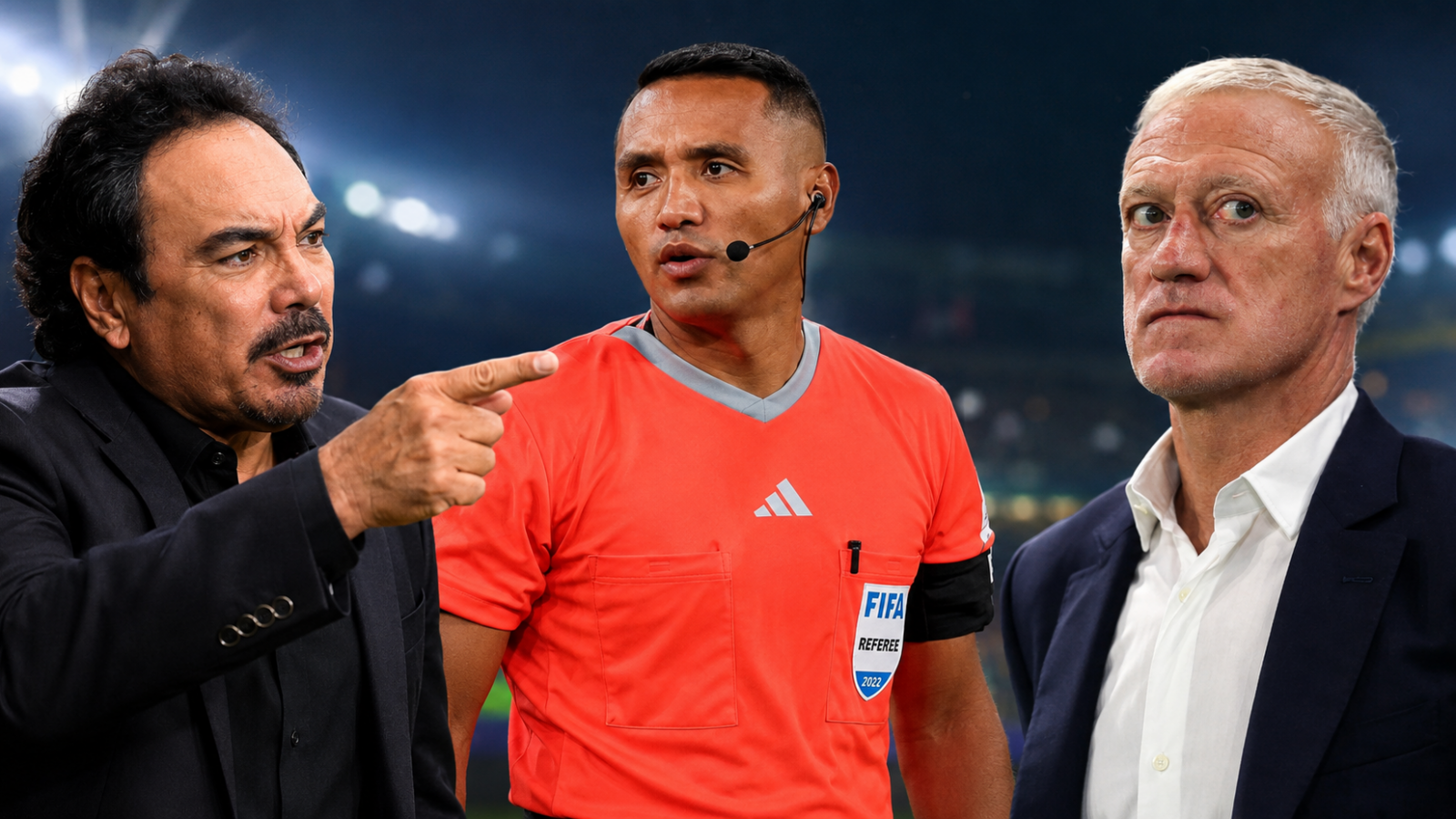 El histórico exfutbolista Hugo Sánchez estalló en televisión contra el técnico Didier Deschamps por menospreciar el trabajo del árbitro salvadoreño Iván Barton. Una defensa épica. Foto: Ilustración
