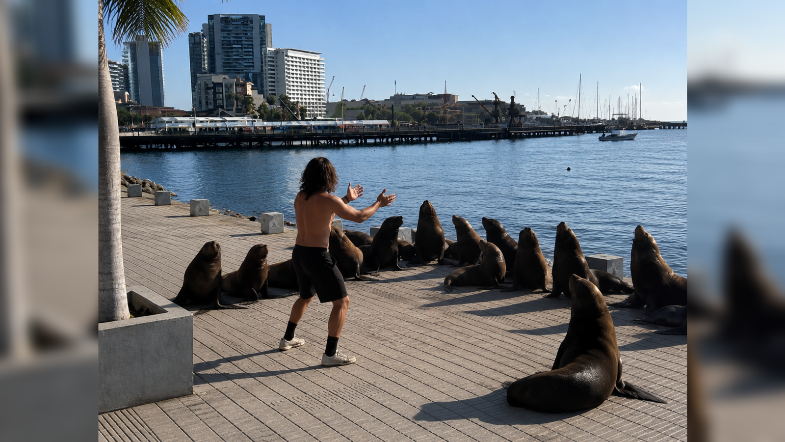 Un hombre sin camiseta, apodado "Aquaman", logró guiar a una manada de lobos marinos de regreso al mar en Antofagasta, Chile, usando solo aplausos y señas. El video se volvió viral. Foto: Ilustración.