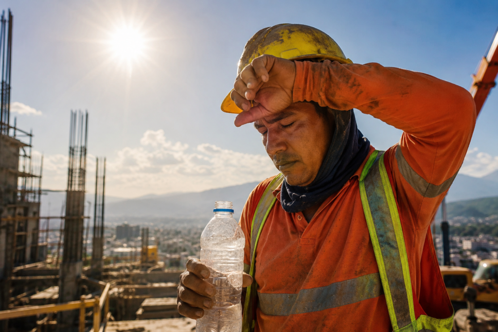 Especialistas y autoridades instan a reforzar las medidas de protección para los trabajadores vulnerables a golpes de calor y deshidratación ante las temperaturas extremas en El Salvador. Foto: Ilustración.