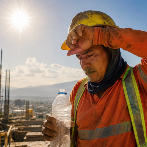 Especialistas y autoridades instan a reforzar las medidas de protección para los trabajadores vulnerables a golpes de calor y deshidratación ante las temperaturas extremas en El Salvador. Foto: Ilustración.