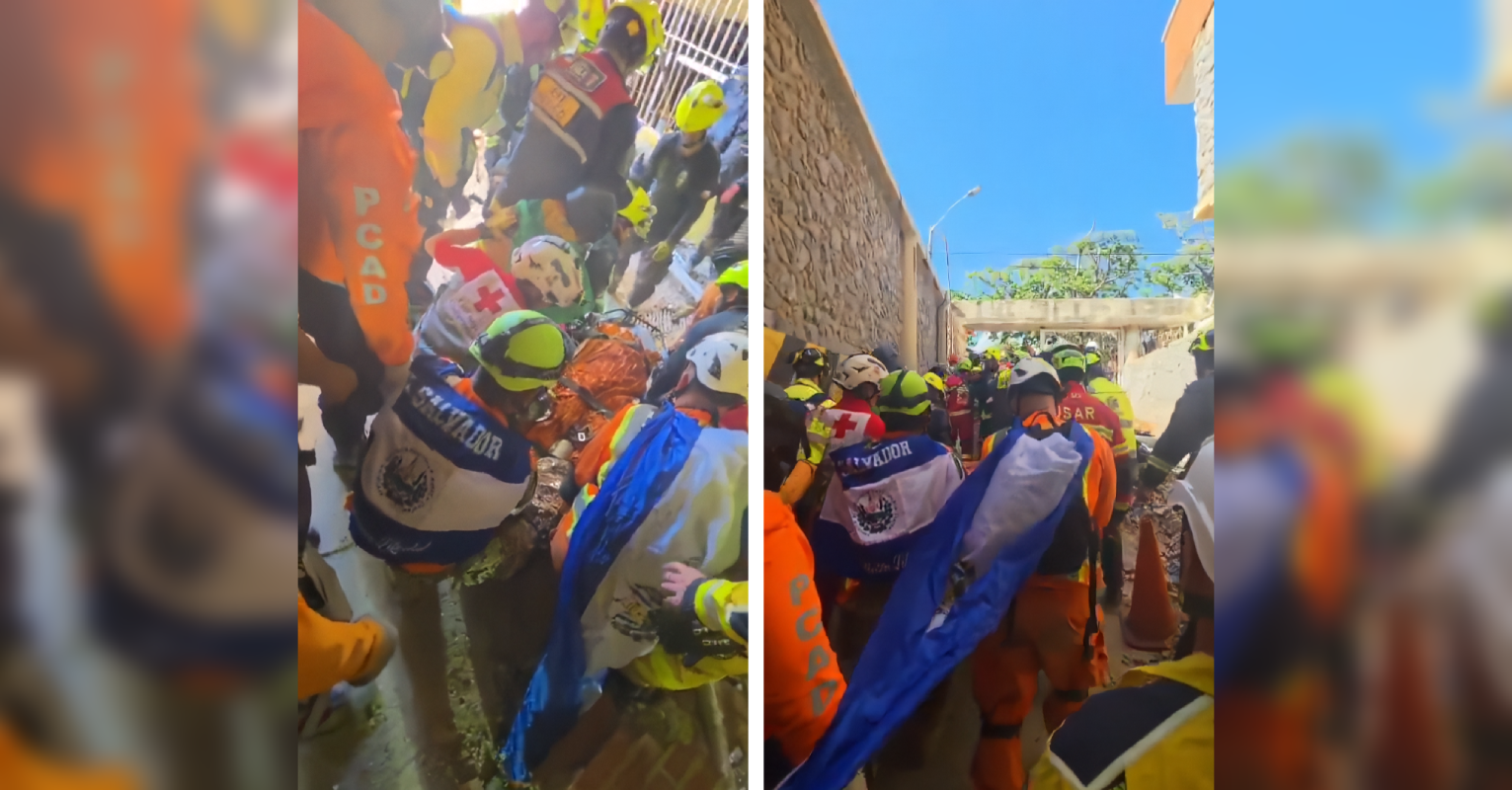 Hernán Alberto Gil Flores, de 44 años, fue extraído con vida de los escombros del centro comercial Galerías Playa Grande tras un despliegue internacional. La estructura colapsada requirió 72 horas de maniobras técnicas. Foto: Captura de pantalla