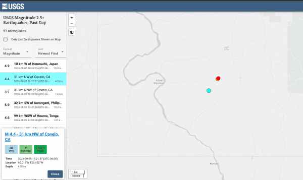 Registros del mapa interactivo del Servicio Geológico de los Estados Unidos (USGS) muestran la localización del epicentro en el norte de California.