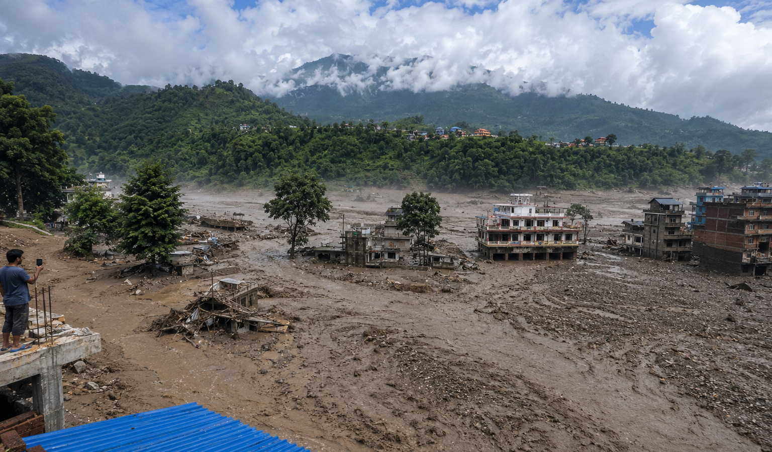 Una inundación y deslizamiento en la frontera Nepal-China dejó 17 muertos y 384 desaparecidos, entre ellos 291 turistas extranjeros. Foto: Ilustración.