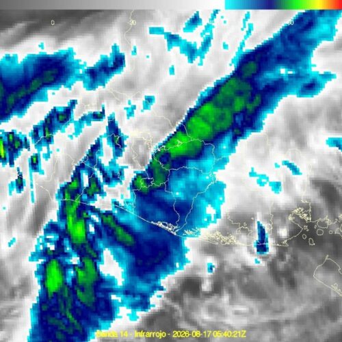 El MARN prevé un día cálido con lluvias y tormentas eléctricas para la tarde y noche en El Salvador. Temperaturas de hasta 36 °C en zonas urbanas y costeras. Foto: MARN.