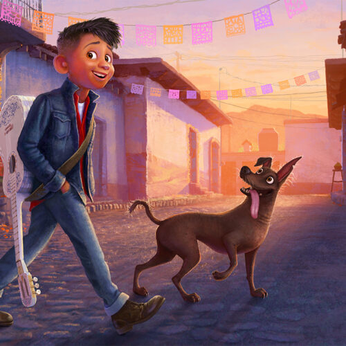 Disney y Pixar confirmaron el desarrollo de Coco 2 de Pixar para 2029, presentando el primer arte conceptual de Miguel adolescente junto a su perro Dante. Foto: Pixar.