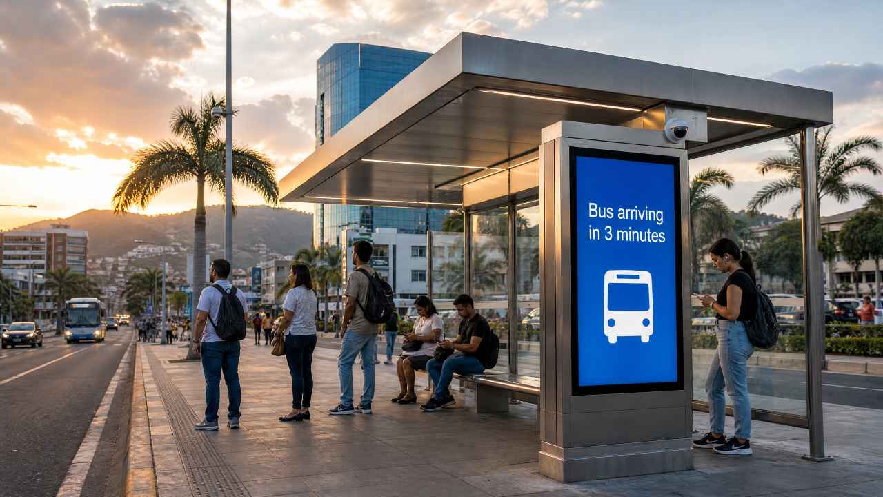 Las nuevas paradas incluyen cámaras de vigilancia y pantallas con tiempos de espera en tiempo real. IA