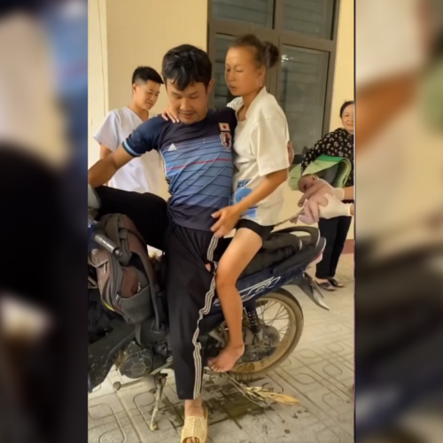 Una mujer de 25 años en Vietnam dio a luz a su bebé en una motocicleta mientras su esposo la llevaba al hospital. Ambos están en buen estado de salud. Foto: Captura de pantalla.