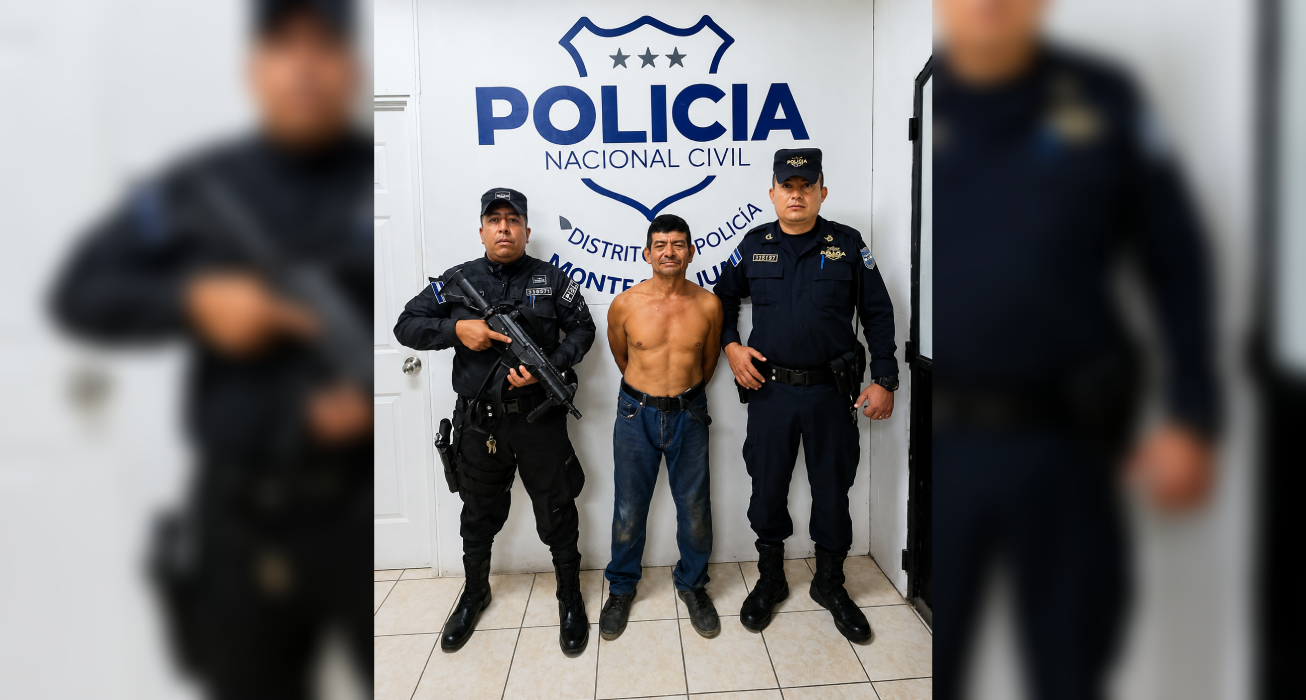 La PNC capturó a Guillermo Beltrán en Monte San Juan por agredir a una mujer sorda en el cantón San Andrés. El sujeto tenía antecedentes por hurto y ahora enfrenta cargos por violencia sexual. Foto: PNC El Salvador / X @PNCSV