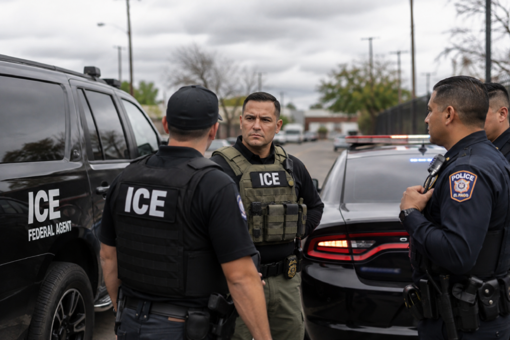 El ICE propuso subsidiar seguros de hasta $500,000 para policías locales que realicen arrestos migratorios, buscando blindarlos ante posibles demandas legales. Foto: Ilustración.