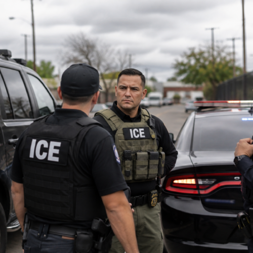 El ICE propuso subsidiar seguros de hasta $500,000 para policías locales que realicen arrestos migratorios, buscando blindarlos ante posibles demandas legales. Foto: Ilustración.