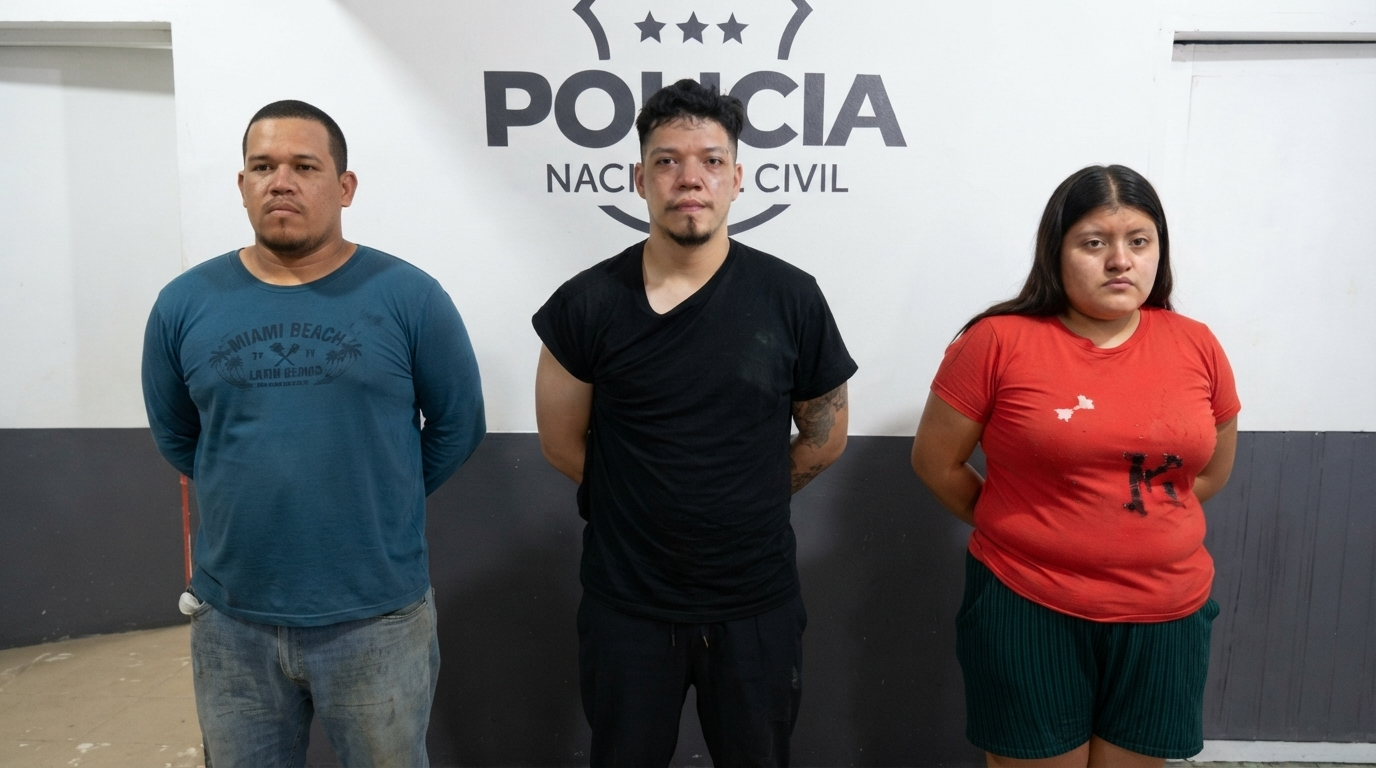 La PNC capturó a tres personas en San José Villanueva, Apopa y Usulután Este por narcomenudeo, homicidio y delitos asociados a agrupaciones ilícitas. Foto: @PNCSV.
