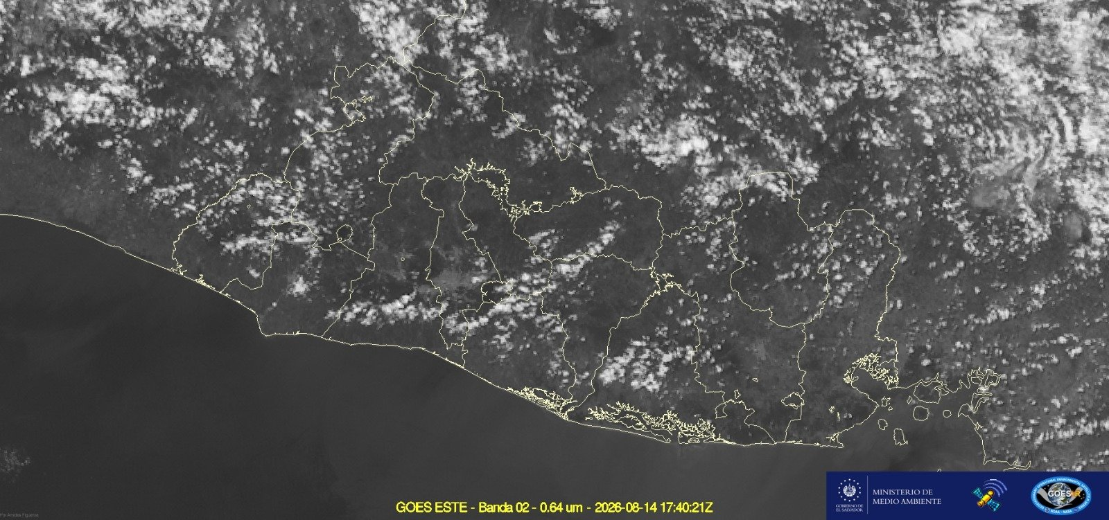 El MARN prevé un incremento de nubosidad y lluvias en zonas montañosas para esta tarde, junto a temperaturas de hasta 41 °C en el oriente. Conoce el clima en El Salvador hoy. Foto: MARN.