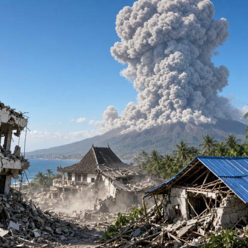 Estructuras afectadas en Maumere tras el impacto del terremoto de magnitud 7.7 en Indonesia. Foto: Ilustración.