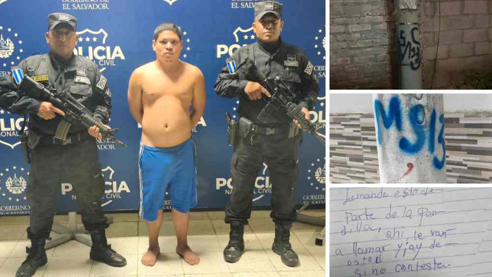 Diego Armando Magaña Serrano, alias "el Lunático", fue detenido por la PNC tras intentar intimidar a los vecinos de la colonia Jardines de San José. Fotos: X / PNC_SV