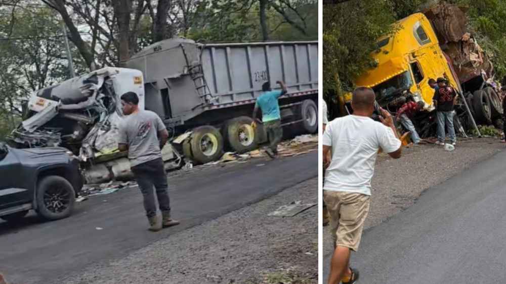 Equipos de rescate utilizaron equipo hidráulico para liberar a una persona atrapada tras el choque entre dos rastras en La Unión. Cortesía.