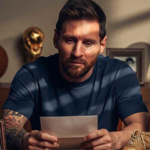 Lionel Messi atraviesa un momento de reflexión tras la partida de su mentor y padre. Ilustración creada con IA