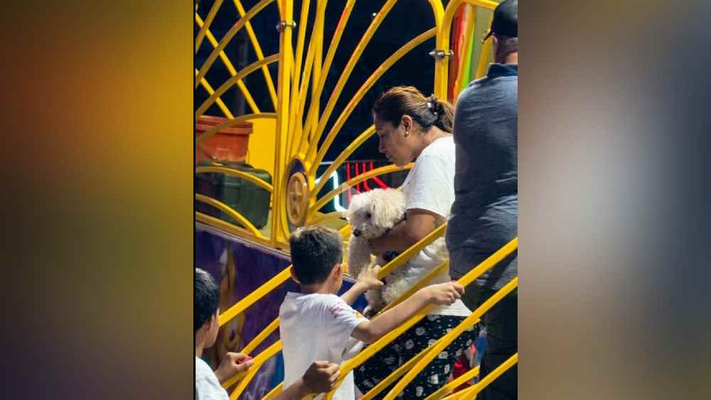 La joven llevaba a su mascota cargada en brazos justo antes de que los encargados le negaran el acceso al juego mecánico. Captura de pantalla