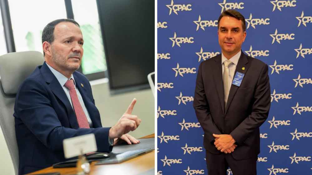 El senador brasileño Flávio Bolsonaro se reunió con el ministro Gustavo Villatoro para estudiar el modelo de seguridad salvadoreño. Archivo