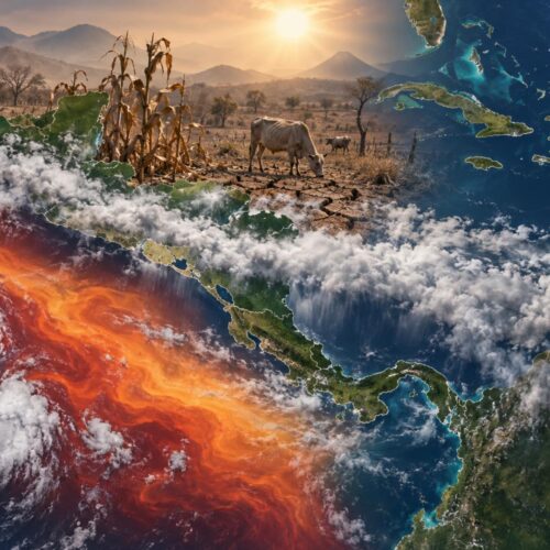 La sequía en El Salvador coincide con una temporada extraordinariamente débil de huracanes en el Atlántico y con el fortalecimiento de El Niño en el Pacífico. Ilustración
