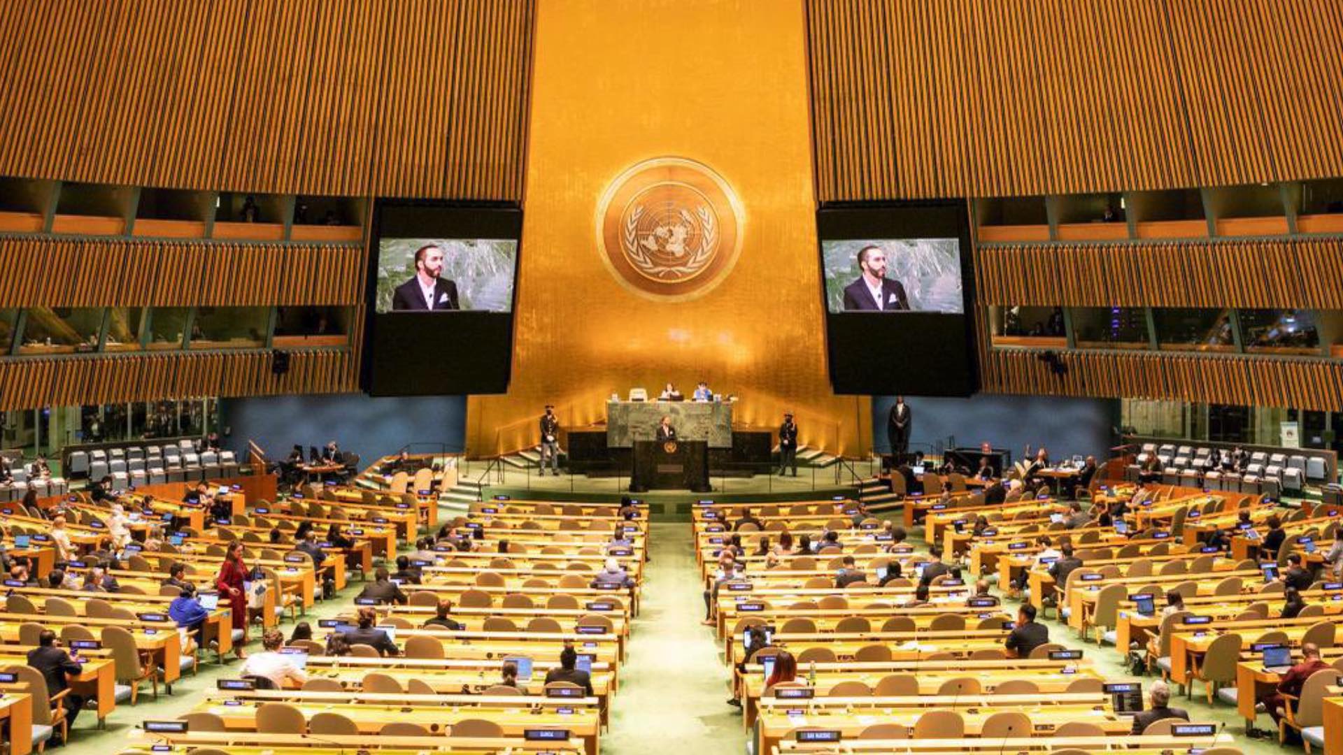 Bukele intervino por última vez de forma presencial ante la Asamblea General de Naciones Unidas en septiembre de 2024; en 2025 decidió no asistir. Archivo