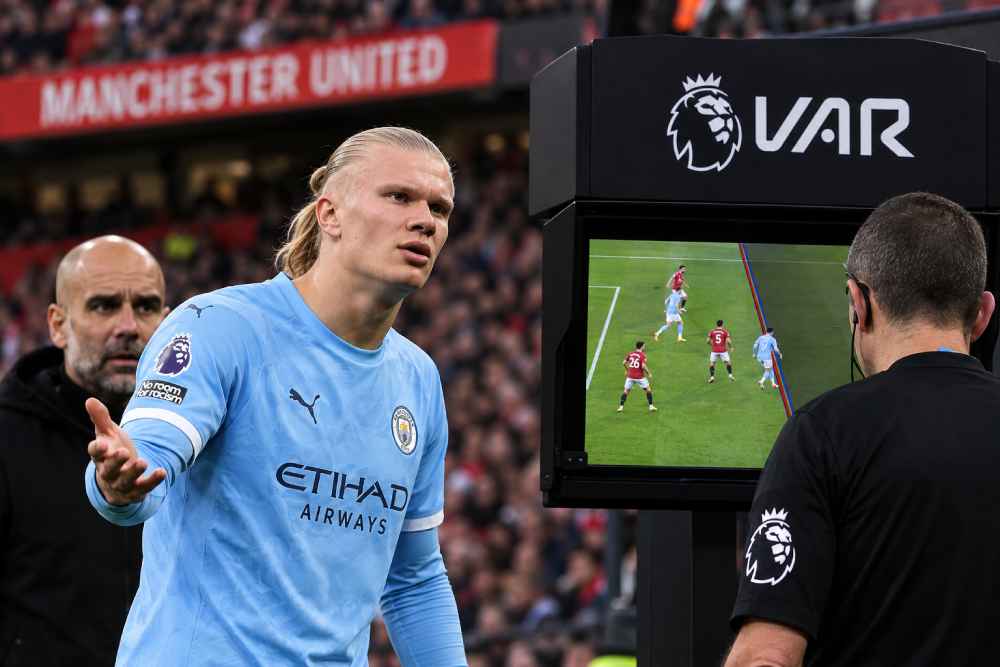 El VAR validó el gol de Erling Haaland ante Manchester United, pero posteriormente el organismo arbitral reconoció que la jugada no fue evaluada correctamente. Foto: Ilustración.