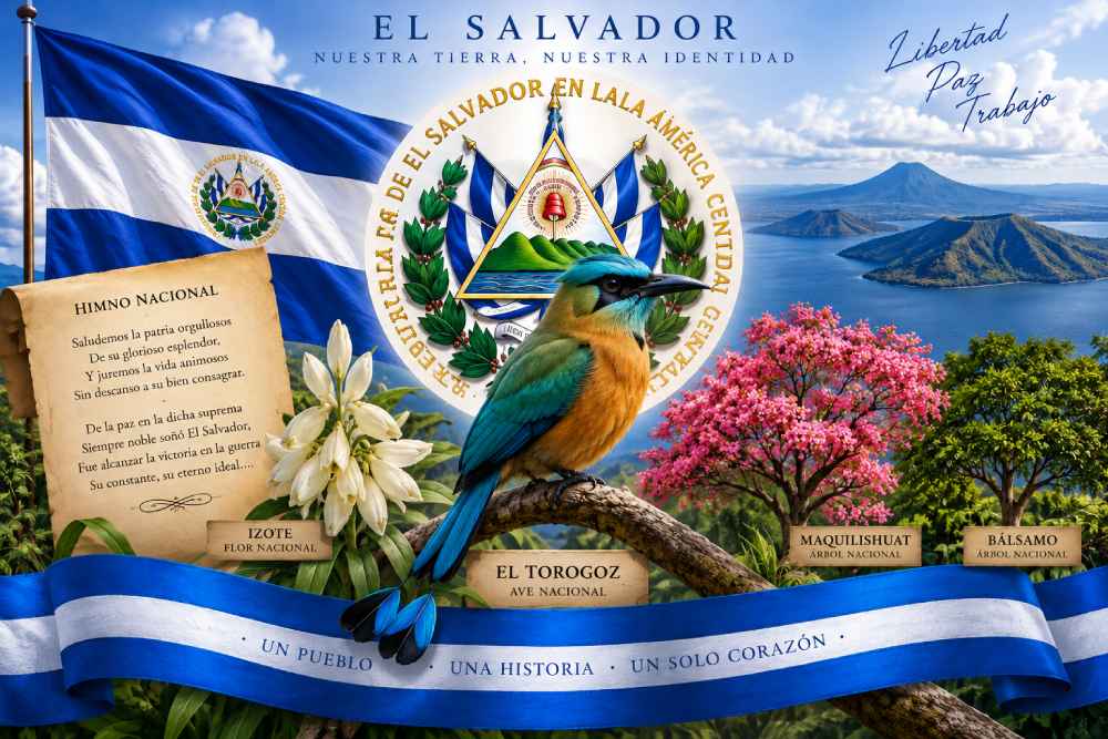 Los símbolos y emblemas nacionales aparecen cada septiembre en escuelas, calles y actos cívicos de El Salvador, pero cada uno guarda una historia y significado particular. Foto: Ilustración.