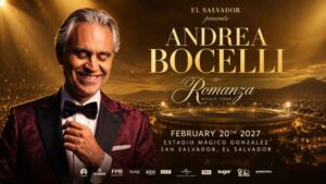 Bocelli llegará a El Salvador en febrero de 2027 como parte de la gira que celebra tres décadas del álbum Romanza. Foto: Ilustración.