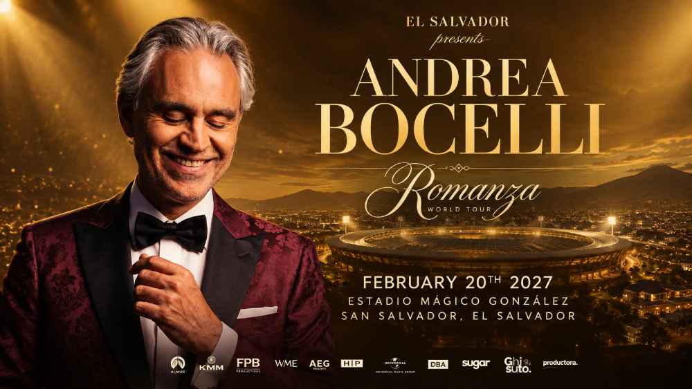 Bocelli llegará a El Salvador en febrero de 2027 como parte de la gira que celebra tres décadas del álbum Romanza. Foto: Ilustración.