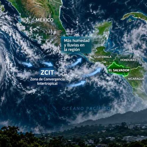 El huracán Polo alcanzó categoría 5 frente a México y su interacción con la ZCIT contribuye a mantener condiciones lluviosas en El Salvador. Foto: Ilustración.