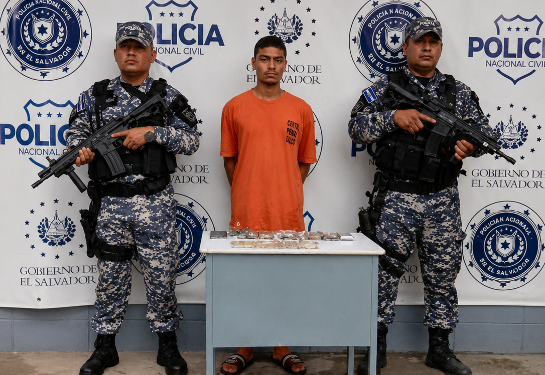 La PNC capturó a un adolescente de 16 años en Ilopango por posesión y tenencia de drogas con fines de tráfico. Foto: @PNCSV