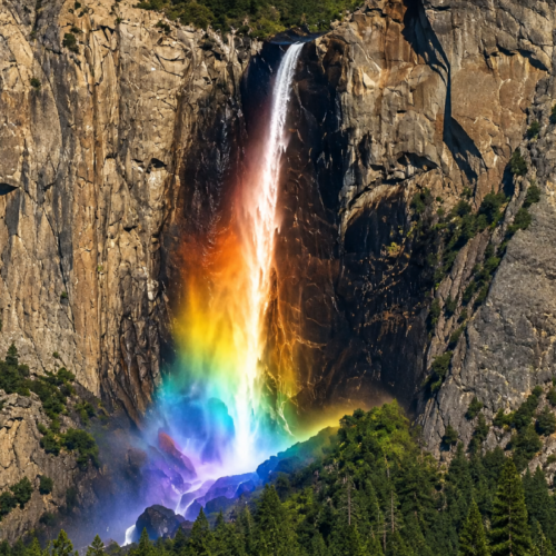El arcoíris en cascada se forma cuando la luz solar atraviesa la niebla generada por la caída del agua. Foto: Captura de pantalla / Ilustración.
