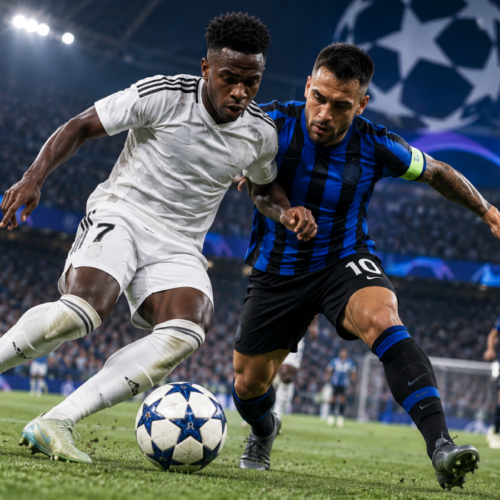 Futbolistas disputando el esférico en un encuentro oficial de la UEFA Champions League. Foto: Ilustración.