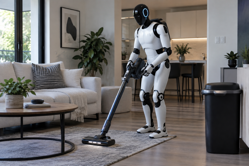 Los robots humanoides del servicio pueden aspirar, limpiar superficies y retirar basura. Foto: Ilustración.
