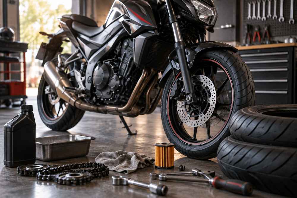 El mantenimiento periódico de una motocicleta puede prevenir desgaste prematuro en componentes como motor, transmisión, batería y neumáticos. Foto: Ilustración.