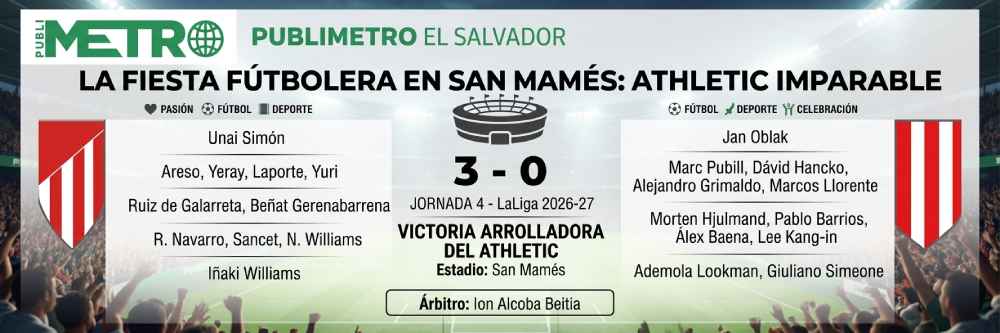 Imponente victoria del Athletic Club (3-0) ante el Atlético de Madrid en una jornada para el recuerdo en San Mamés. Con una actuación imparable y la pasión de su afición, los 'leones' demostraron su fuerza en LaLiga. ¡La celebración y el buen deporte se sienten en cada rincón de Bilbao! ⚽✨🏆 #PublimetroElSalvador #LaLiga2026 #AthleticAtleti #SanMamés #Fútbol #Pasión #Victoria