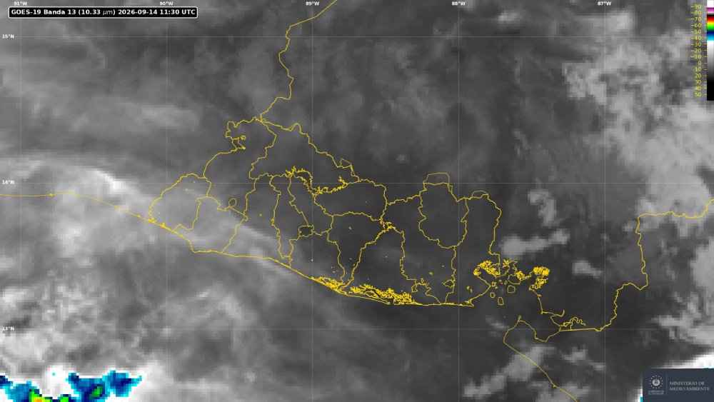 El clima en El Salvador permanecerá mayormente despejado durante la mañana de este lunes, según el pronóstico de Medio Ambiente. Foto: @MedioAmbienteSV.