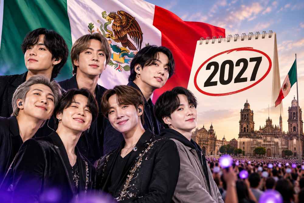 BTS regresará a México durante 2027, según confirmó la presidenta Claudia Sheinbaum; todavía no se han anunciado fechas ni recintos. Foto: Ilustración.