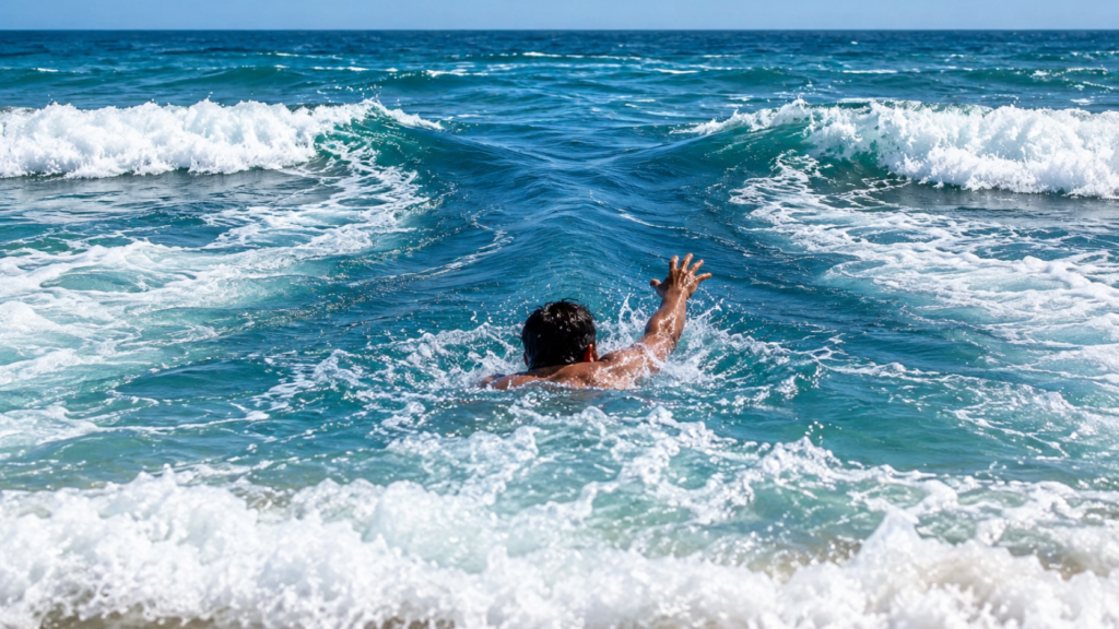 Las corrientes de retorno desplazan agua hacia mar adentro y pueden sorprender incluso a personas que saben nadar. Foto: Ilustración.