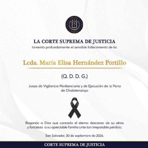 María Elisa Hernández Portillo era jueza de Vigilancia Penitenciaria y de Ejecución de la Pena de Chalatenango. La CSJ confirmó su fallecimiento tras el accidente de Integración. Foto: Cortesía.