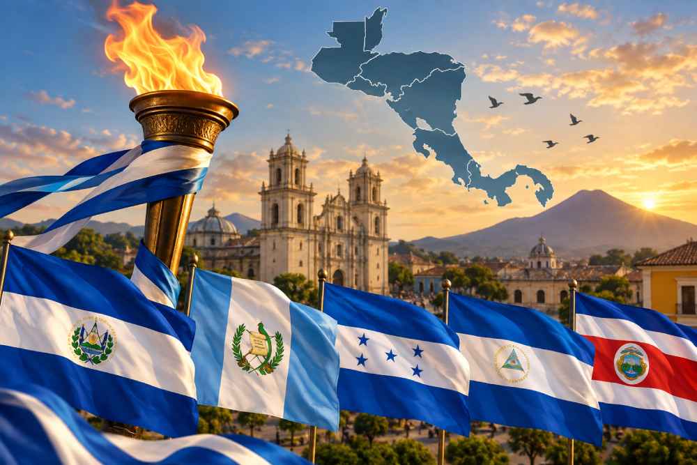 El Salvador, Guatemala, Honduras, Nicaragua y Costa Rica comparten la celebración de la independencia cada 15 de septiembre por su historia común desde 1821. Foto: Ilustración.