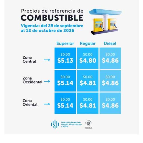 Los precios de referencia del combustible se mantendrán sin cambios del 29 de septiembre al 12 de octubre de 2026, según la DGEHM. Foto: @DGEHM.