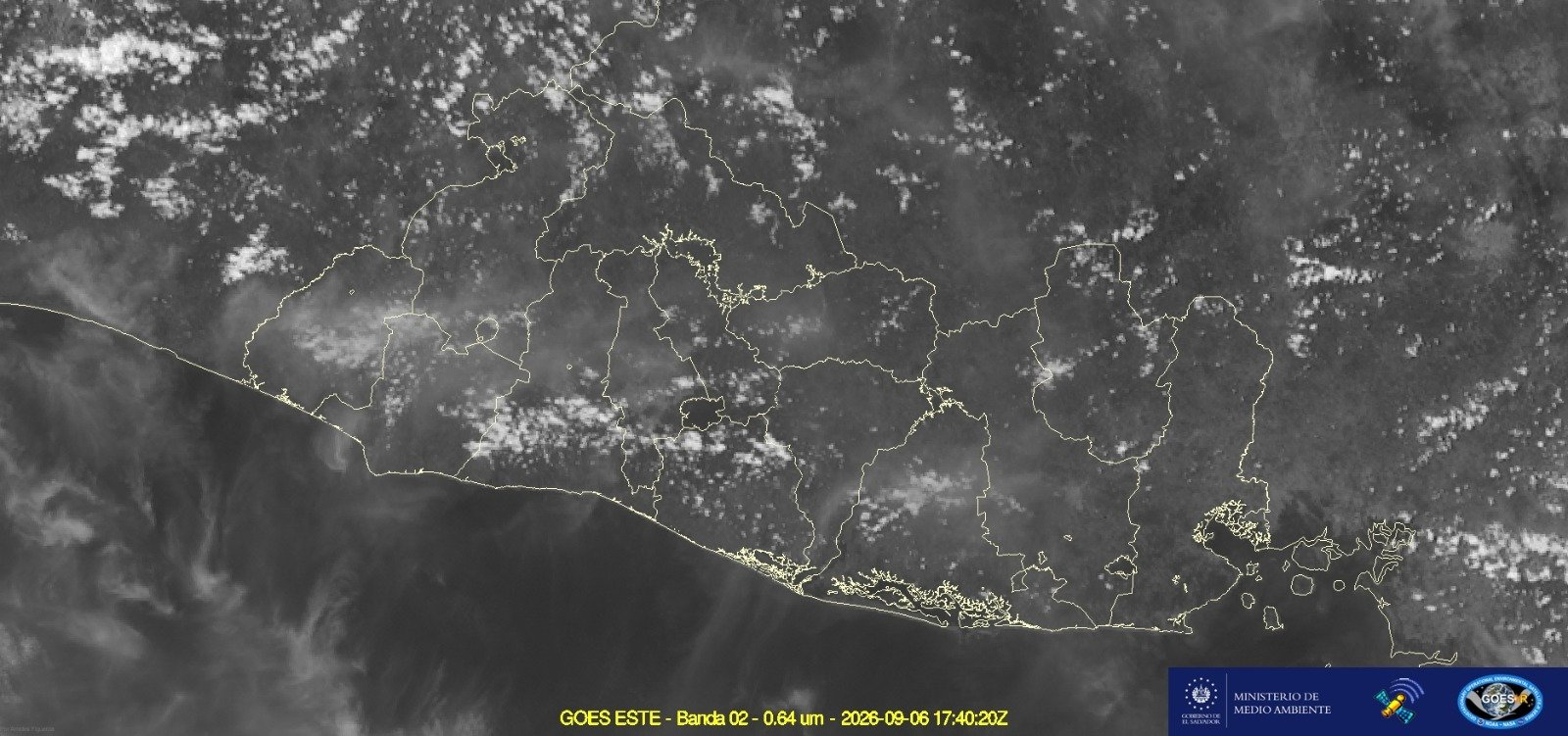 Monitoreo satelital y condiciones de nubosidad en el territorio salvadoreño durante la tarde. Foto: @MedioAmbienteSV